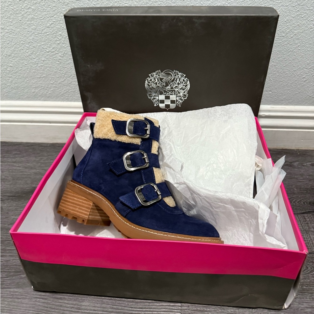 Vince Camuto Boots Combat Style Navy Blue